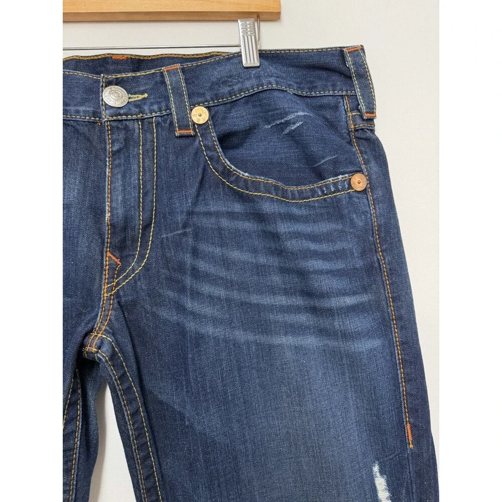 True Religion Ricky Jeans Mens 34x32 Blue Relaxed Straight Zip Fly Stretch Flap